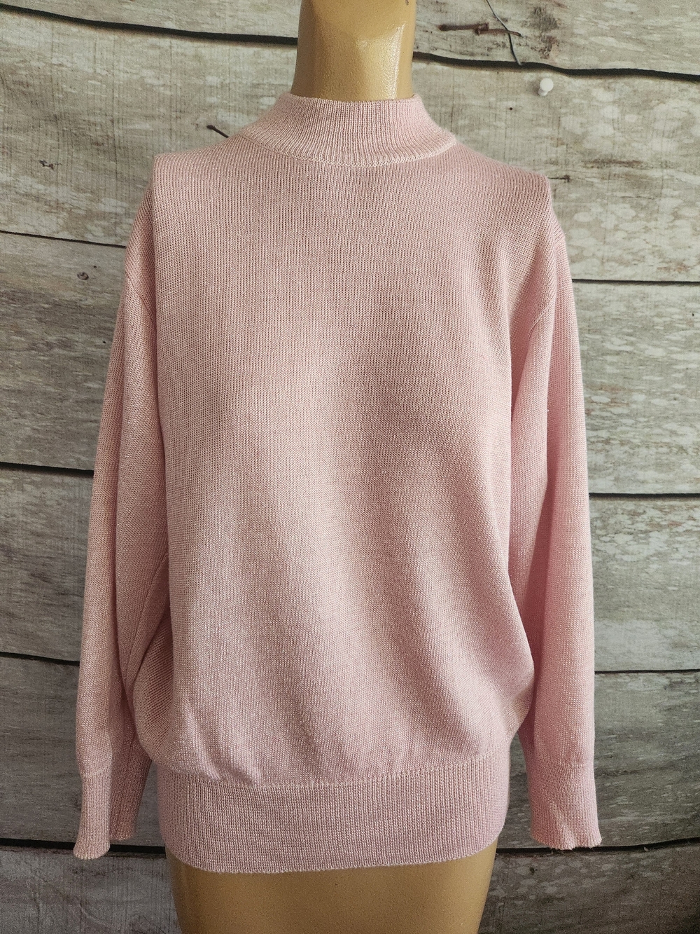 Vintage Light Metallic Pink Mock Neck Sweater